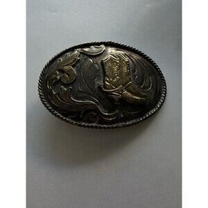 Vintage Metal Brass Belt Buckle Cowboy Boots Western
